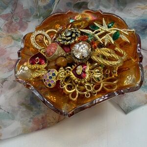 Vintage Jewelry in a Carnival Glass Bowl